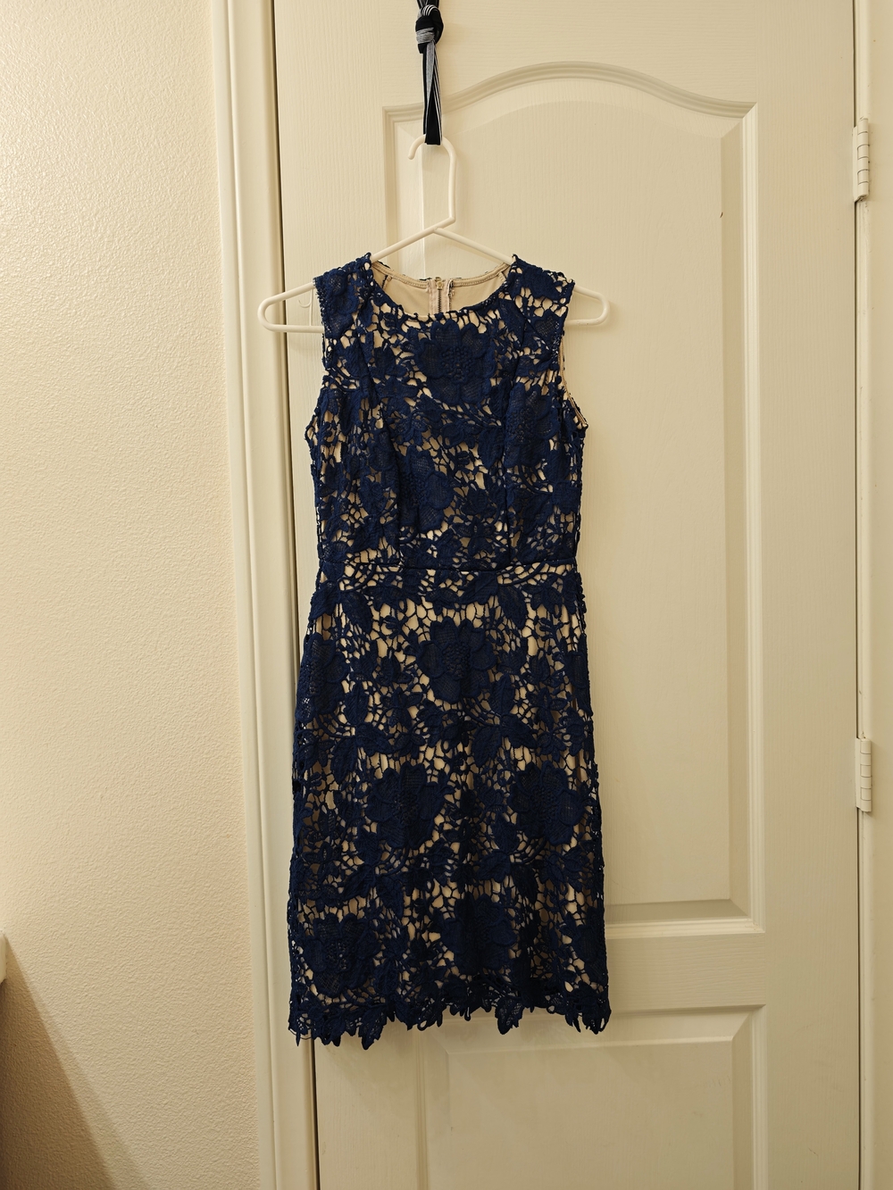 Navy Lace Sleeveless Sheath Dress